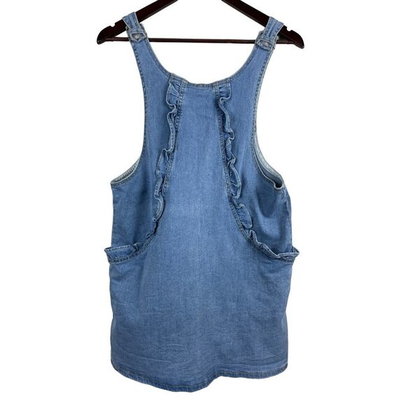 Hudson Jeans Denim Jumper Dress Overall Bib Ruffle Detail Women's Large - Picture 1 of 12